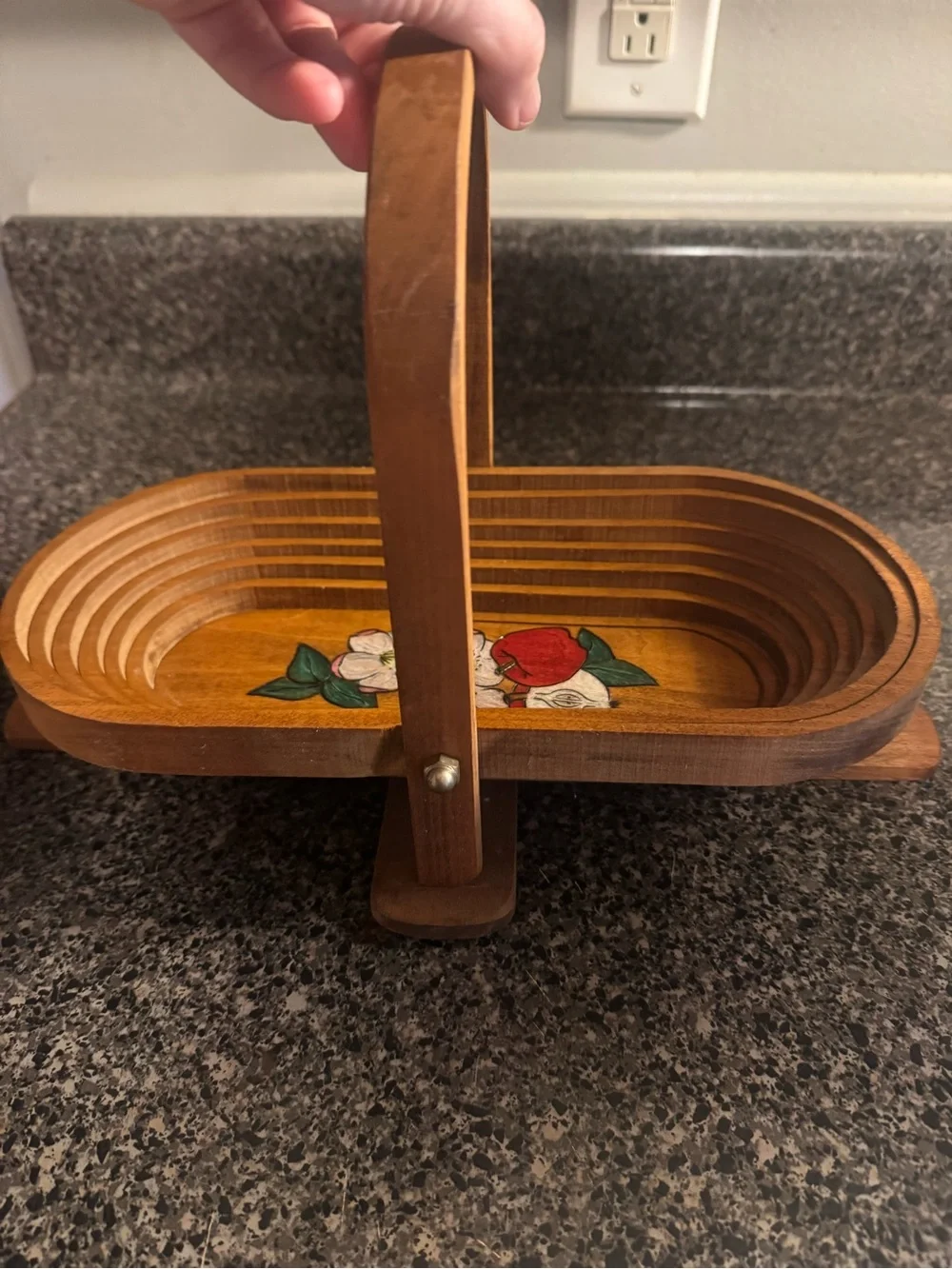 VTG Folding Wooden Fruit Basket Expandable Accordion Basket Decor